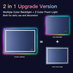 Inch RGB LED Bathroom Mirror with Lights Anti-Fog DimmableMemory Smart Lighted Makeup Mirror Wall-Mounted Bathroom