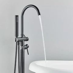 Black Floor Mounted Bath Tub Faucet Clawfoot Free Standing Bath Mixer Tap with Handshower Single Lever Bathtub Faucet