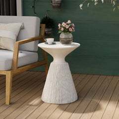 Outdoor Side Table, Mushroom Shaped MgO Accent Table, Lightweight Patio End Table with Rotund Base