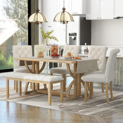 Dining Room Sets, 6 Pieces with Bench, and 4 Upholstered Chairs & 1 Bench for Dining Room and Kitche, Dining Room Sets