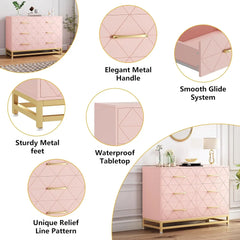 Dresser for Bedroom with 6 Drawer, TV Stand Dressers Chest of Drawers for Hallway Entryway, Pink