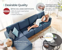 Sectional Sofa Blue 300lb Weight Capacity Changeable Covers Storage Seat Memory Foam Cushion Easy Assembly 6 Packages