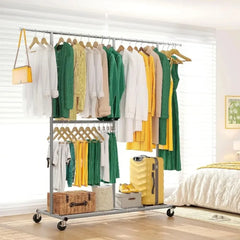 Clothing Rack for Hanging Clothes, Rolling Heavy Duty Clothes Rack with Wheels for Walk-in Closet