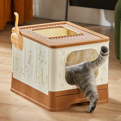 Large Portable Cat Litter Box Cat Feces Easy Clean And Install Pet Toilet With Anti-Splash And Plastic Spoon Removable With Rais