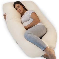 Pregnancy Pillows, U-Shape Full Body Pillow -Removable Organic Cotton Cover - Beige  - Body Pillows for Adults