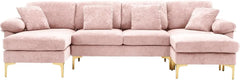 U-Shaped Sectional Sofa Couch, 4 Seat Sofa Set for Living Room, Convertible L-Shaped Velvet Couch Set with Chaise Lounge