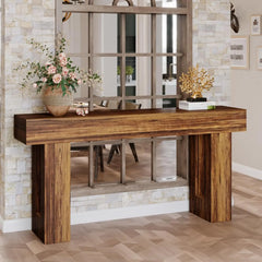 63-Inch Long Console Table, Farmhouse Wooden Sofa Table Behind The Couch, Narrow Entryway Table for Entrance, Hallway