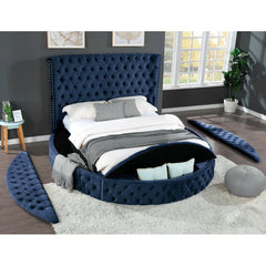 Bedroom Furniture 4 PCS Bedroom Set Include Luxury Queen Round Bed 1 Nightstand 1 Dresser with Mirror Glamorous Furniture