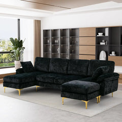 U-Shaped Sectional Sofa Couch, 4 Seat Sofa Set for Living Room, Convertible L-Shaped Velvet Couch Set with Chaise Lounge