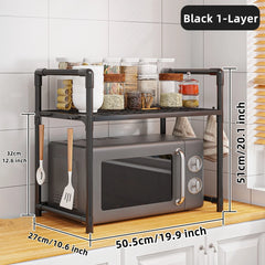 Durable Microwave Stand Shelf - Heavy Duty Countertop Rack for Oven, Spice & Dish Storage with Hooks, Plastic Utility Organizer