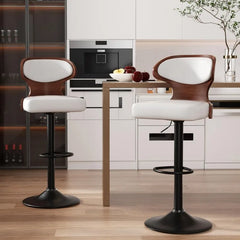 Bar Stools Set of 2 Seat Adjustable Height 24.5-33.5IN - Bentwood Swivel Barstools with Back & Footrest