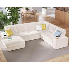 Oversized Sofa, U Shaped Sofa Couch with Storage Chaise,Sectional Sofa Couch with USB Ports & Cup Holder,Corduroy Oversized Sofa