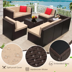 8PCS Outdoor Wicker Rattan Patio Furniture Sectional Set with Hidden Storage 7 Sofa Sections Oversized Cushions