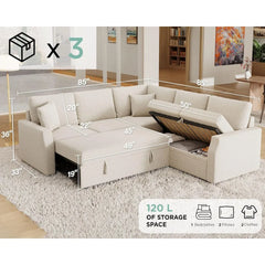 Sofa Bed, with Pull Out Bed & Storage Seat, Reversible L Shape Sectional Couch for Living Room Apartment, 85 Inch Sofa Bed