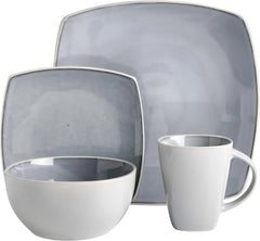 Square Reactive Glaze Stoneware Dinnerware Set, Service for 4 (16pc), Eclipse