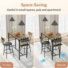 3 Pieces Pub Dining Table Set, Bar Counter Table, Height Modern Versatile Set with Storage Shelf, Wine Rack & Glasses Holder