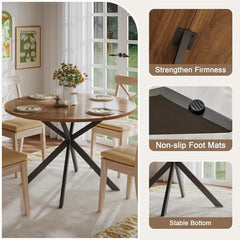 47.2 Inch Round Dining Table for 4, Wood Kitchen Table, Round Dinner Table for Home Kitchen Dinning Room, Walnut(Only Table)