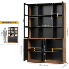 71"H Bookcase with Doors, Double Wide Bookshelf and Bookcase,Bookshelves Storage Cabinet,Tall Storage Cabinet Display Organizer