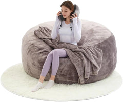 Bean Bag Flannel Sofa Chair (with 50LBS Filling,Gift: U-Shaped Pillow, Blanket Pillowcase,6FT Carpet),Round Soft Back Pillowcase