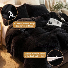 Plush Shaggy Duvet Cover Luxury Ultra Soft Crystal Velvet Bedding 1PC(1 Faux Fur Duvet Cover),Zipper Closure