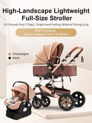 3 in 1 Baby Stroller,Baby Travel System,Baby Carriage 3in1 with Isofix Base,Foldable Newborn Pram,Reversible Standard Stroller