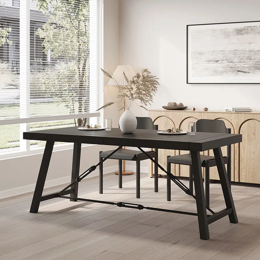 Black Homeros Solid Wood Top Metal Base Dining Table,Black Seating for Dining