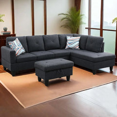 L Shaped Sectional Couch with Storage Ottoman, Modern Nailhead Comfy Lounge Sofa with Reversible Cup Holder & Chaise, 97" 4 Seat