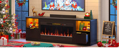 70” Fireplace TV Stand for TVs Up to 80", Modern Entertainment Center with 36" Electric Fireplace & LED Lights, Fluted Media TV