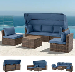 Exclusive Quick Install Patio Furniture Set w/Ottoman,Durable Wicker Outdoor Couch Patio Sectional Sofa Conversation Sets