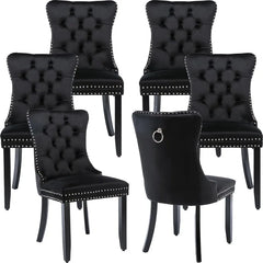 Black Velvet Dining Chairs Set of 6, Kitchen & Dining Room Chairs Set of 6, Tufted Dining Chairs