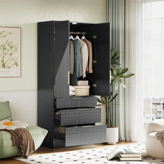 71" Wardrobe Armoire Wooden Closet, Bedroom Armoire with Hanging Rod Shelf, Combination for Hanging Clothes, Wardrobe Armoire