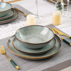 Ceramic Dinnerware Sets,Handmade Reactive Glaze Plates and Bowls Set,Highly Chip and Crack Resistant