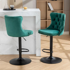 Bar Stools Set of 2,Adjustable Barstools with Back Velvet Tufted Counter Stool Modern Upholstered Bar Chairs with Nailhead