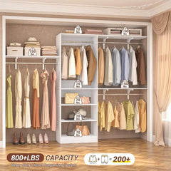 8FT Closet System with Shelves, 96'' Closet Organizer System with 3 Hanging Rods, Wall Mount Bedroom Wardrobe Walk-in Closet