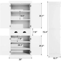 Kitchen Cabinet, Drawer and 4 Adjustable Shelves, Freestanding Pantry Cupboard Cabinet, Kitchen  Pantry  Cabinet