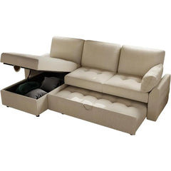 Pull Out Sofa Bed, Modern Tufted Convertible Sleeper Sofa, L Shaped Sofa Couch with Storage Chaise, Chenille Sectional Couch Bed