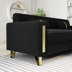 Gold Legs for 3-4 Persons, Upholstered Deep Seat Love Seat Sofa Chaise for Living Room Office Apartment Black