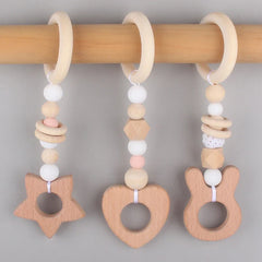 3/4 Pcs Baby Gym Frame Beech Wood Ring Baby Fitness Rack Pendants Silicone Beads Teether Newborn Stroller Rattle Play Gym Toys