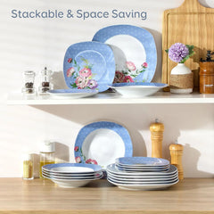 Porcelain Dinnerware Sets for 6, White Dish Set with Pink Floral, 30 PCS Dinner Sets Including Plates