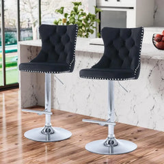 Bar Stools Set of 2,Adjustable Barstools with Back Velvet Tufted Counter Stool Modern Upholstered Bar Chairs with Nailhead