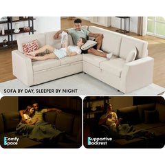 VanAcc Sofa Bed, 85 Inch Sleeper Couch with Storage Seat, L Shaped Sofa with Pull Out Sofa Bed, Sectional Couches