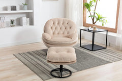 Accent Chair with Ottoman,360 Degree Swivel Velvet Leisure Chair, Lounge Armchair with Metal Base Frame for Living Room, Bedroom