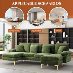 U-Shaped Sectional Sofa Couch, 4 Seat Sofa Set for Living Room, Convertible L-Shaped Velvet Couch Set with Chaise Lounge