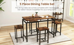 5 PCS Dining Table Set, Modern Kitchen Table and Chairs for 4, Wood Pub Bar Table Set Perfect for Breakfast Nook, Small Space