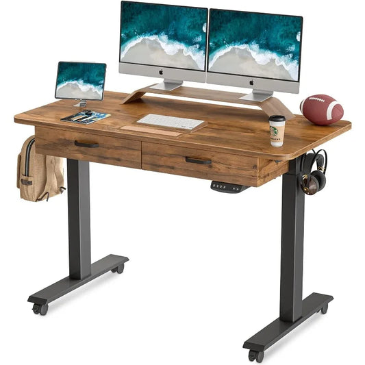 Adjustable Height Electric Standing Desk, Stand Up Home Office Desk with Splice Tabletop, Black Frame/Rustic Brown Top