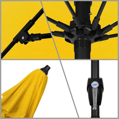 9' Rd Sunbrella Aluminum Patio Umbrella, Crank Lift, Auto Tilt, Bronze Pole, Sunflower Yellow