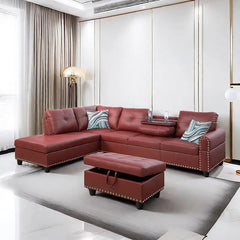 L Shaped Sofa with Ottoman Modern Sectional Living Room,Bedroom,Office,L Couch Brown