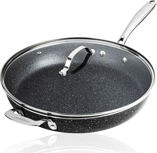 14 Inch Frying Pan with Lid, Large Non Stick Skillet for Cooking, Nonstick, Ultra Durable Mineral and Diamond Coating