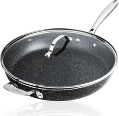 14 Inch Frying Pan with Lid, Large Non Stick Skillet for Cooking, Nonstick, Ultra Durable Mineral and Diamond Coating