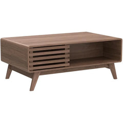 Ensley Coffee Table, Mid Century Modern Table with Storage, Farmhouse Wood Coffee Table for Living Room Fluted (Walnut)